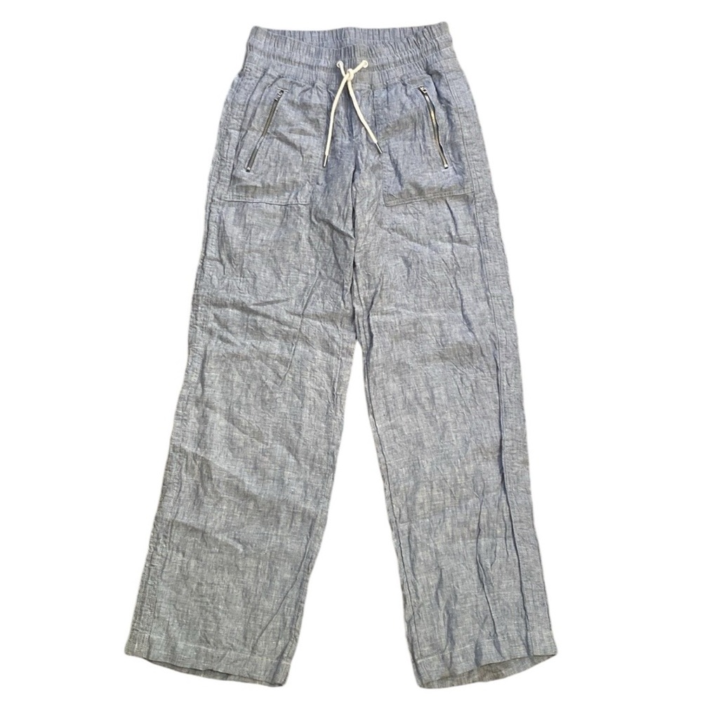 Athleta Cabo Linen Wide Leg Light Blue Pants Elastic Comfort - Picture 4 of 8